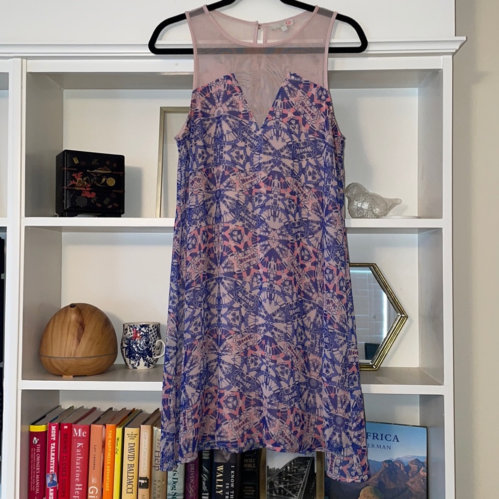 Blue and pink geometric floaty dress